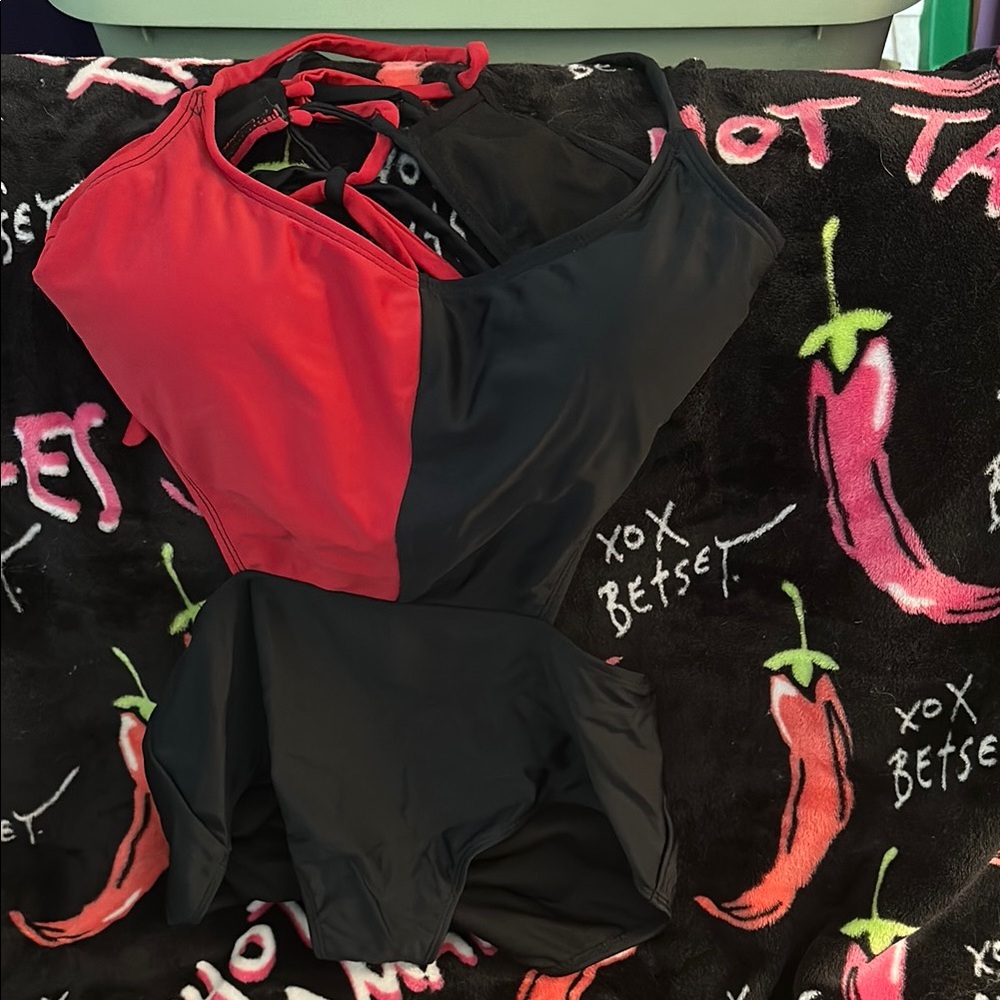 Harley Quinn Red and Black One-Piece Swimsuit